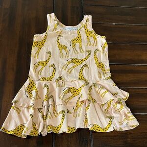 Girls Mini Rodini Peach and Yellow Animal Print Dress Size 140 (Kids US 8-10)